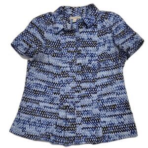 Dana Buchman Blue & Black Geometric Print Blouse Women's Size S Career Casual